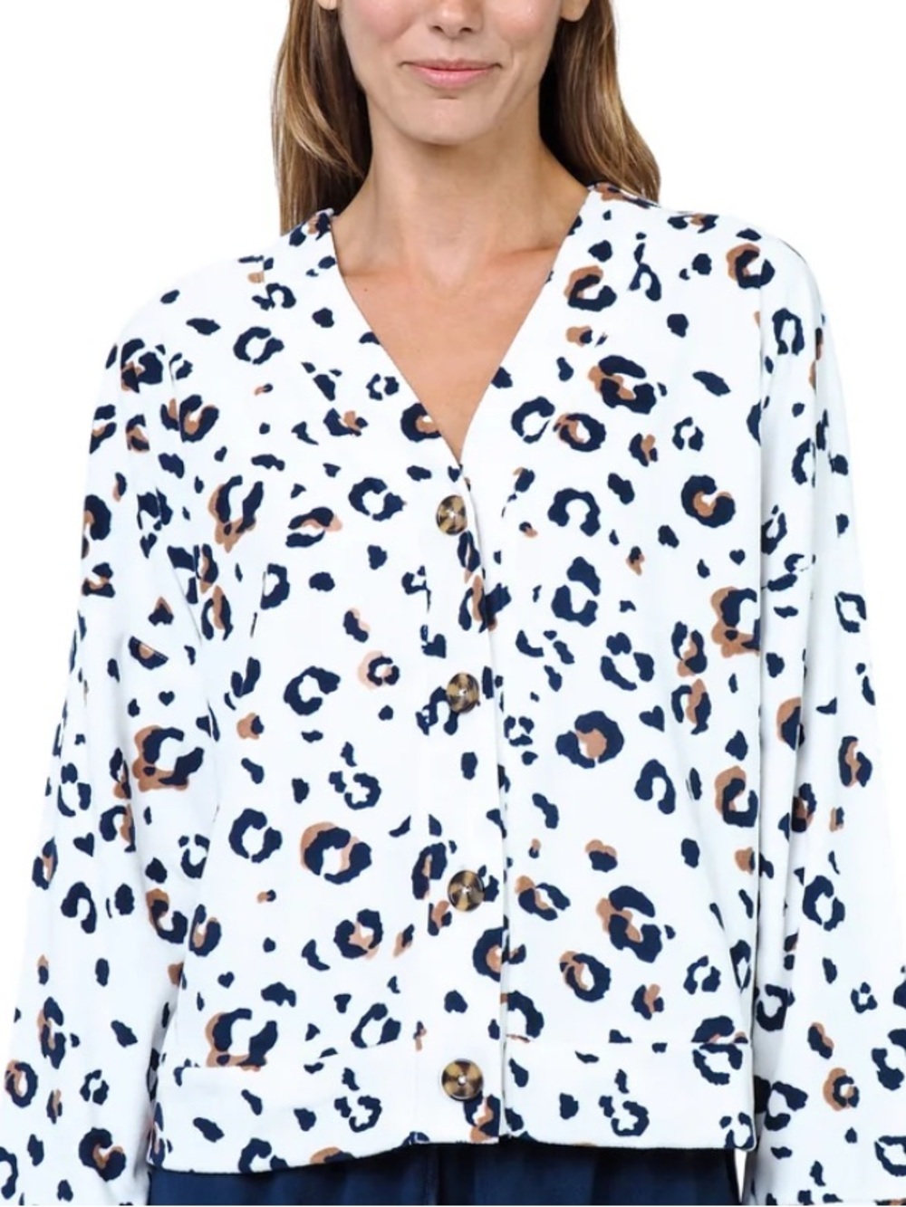 Yarn & sea Leopard Print Button-Front V-Neck sleep Top in cream
